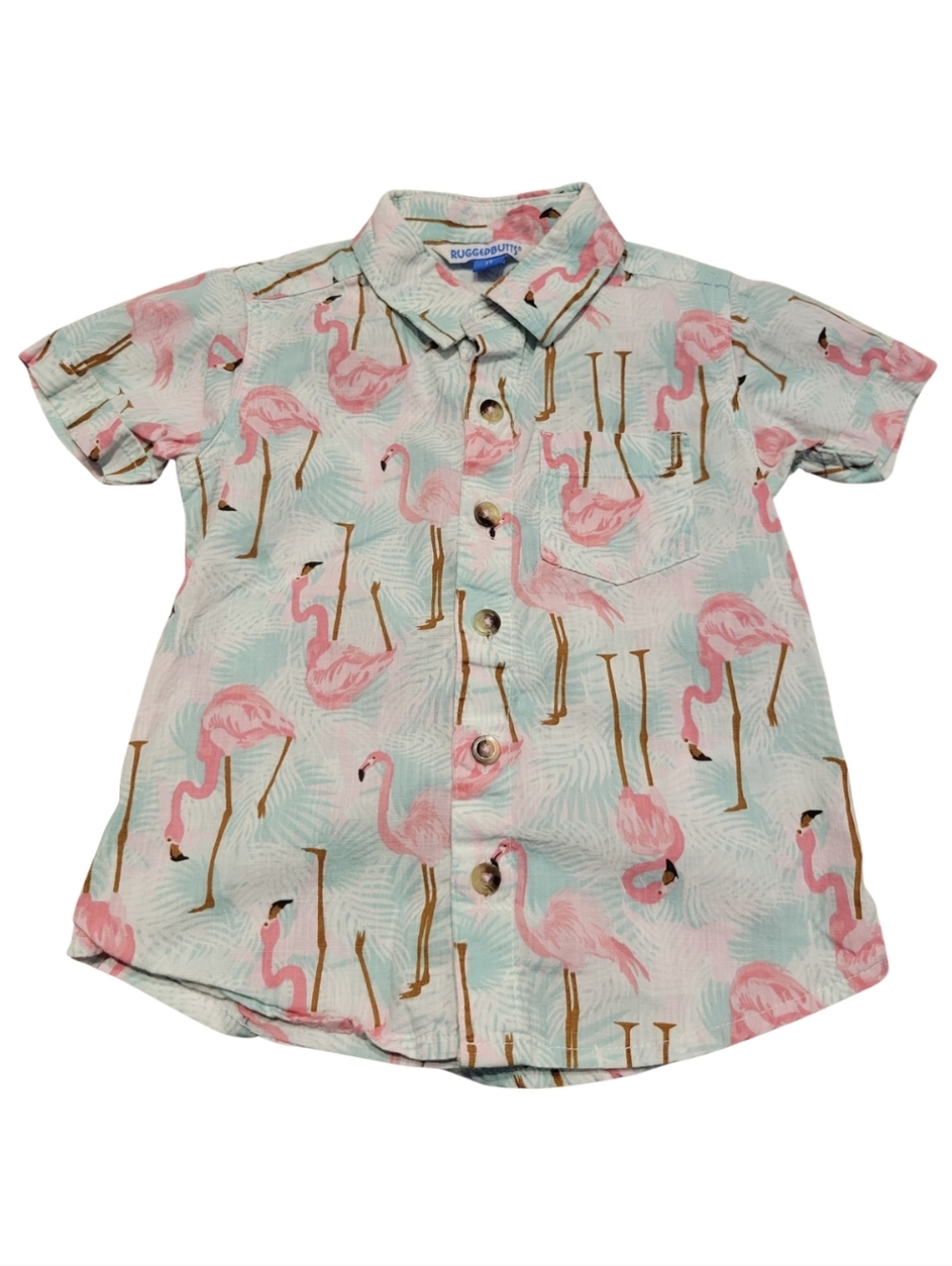 Rugged Butts Vibrant Flamingo Button Down Short Sleeve Shirt 2T